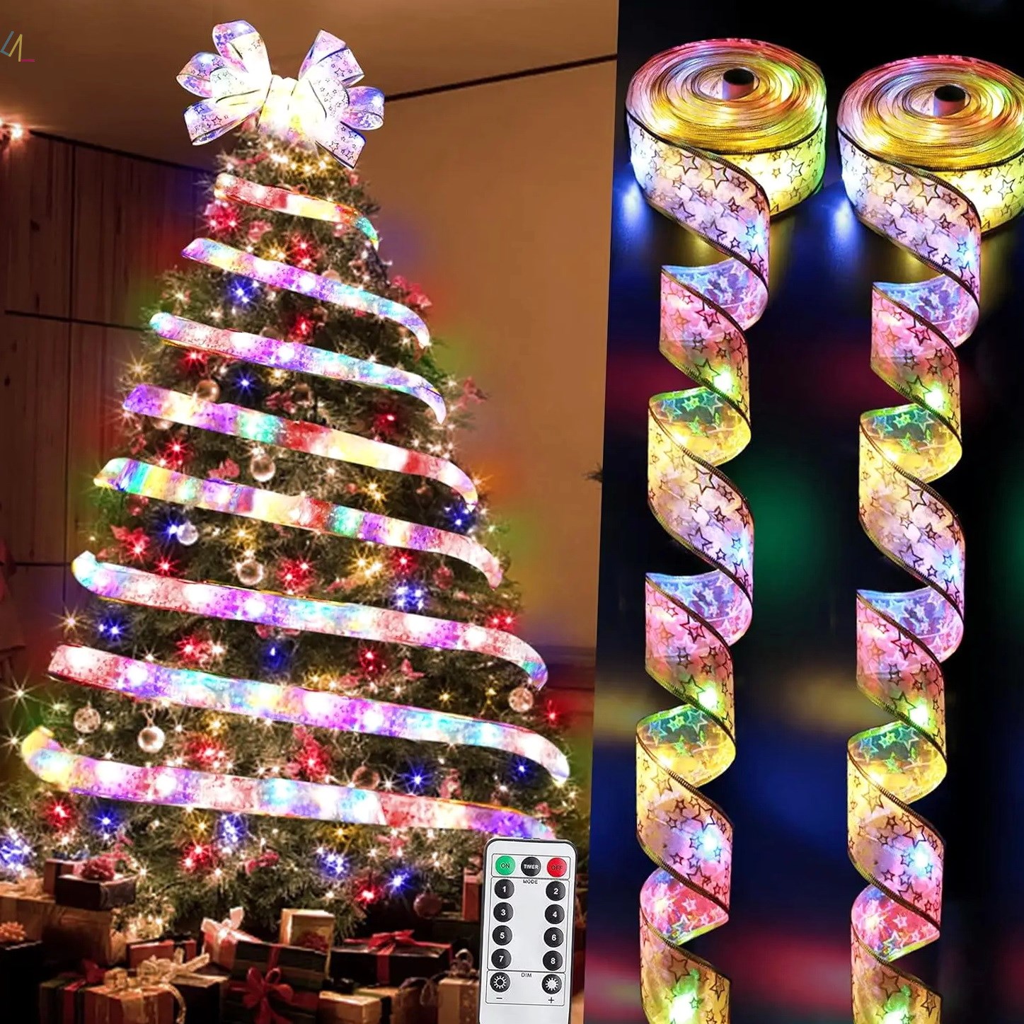 Christmas Ribbon Light Bow String Lights Xmas Decor New Year