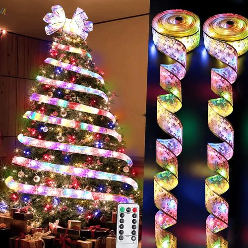 Christmas Ribbon Light Bow String Lights Xmas Decor New Year