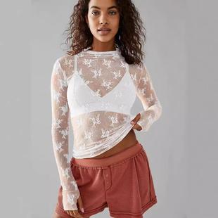 Hot Bottoming See through Lace Womens Shirt Mesh Tops Sexy
