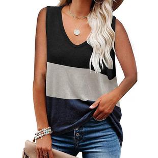 shirt color neck Contrast vest women loose
