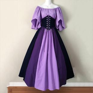 slim swing contrast big Medieval sleeves dress color flying