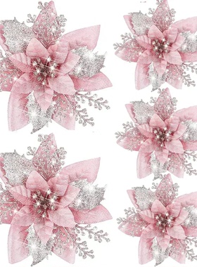 Glitter Artifical Christmas Flowers Christmas Tree Ornaments