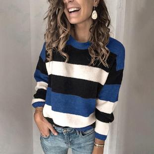 contrast striped Womens color loose pullover sweater