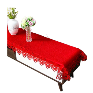 大红色喜庆蕾丝花边餐桌布结婚房电视柜盖布茶几防尘布长方形圆桌