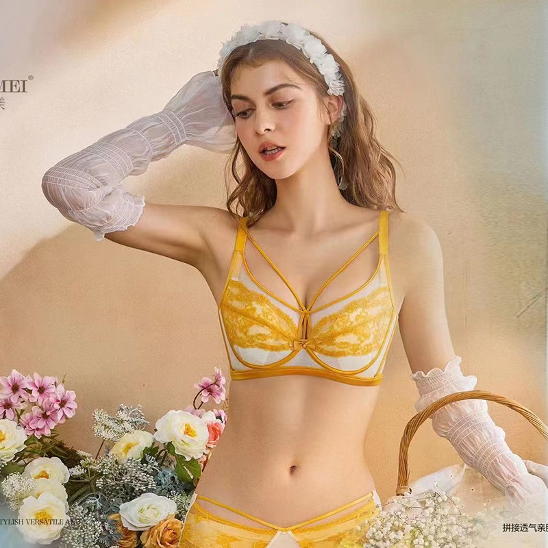 她陪伴文胸软钢圈超薄兔耳朵水晶杯防下垂BC杯蓓芬美内衣66090