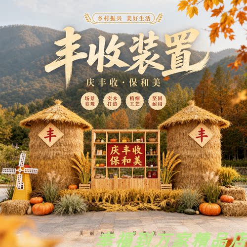 丰收节粮仓摆件草编动物造型