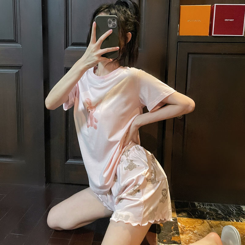 冰激凌睡衣女夏季短袖短裤莫代尔棉日系兔子狮子凉感家居服可外穿