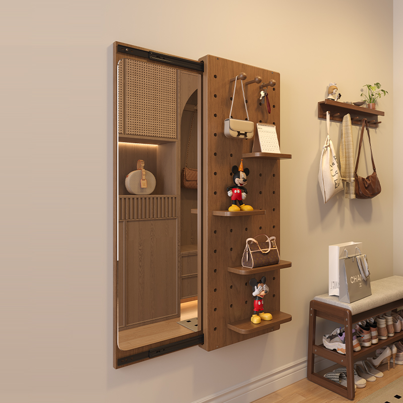 实木洞洞板穿衣镜可隐藏