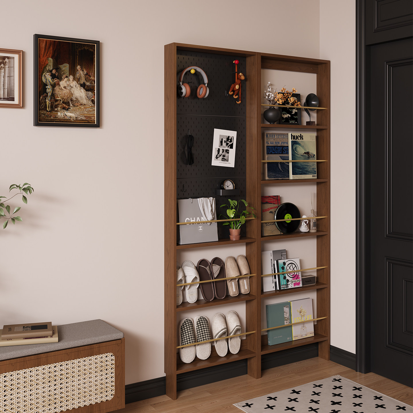 实木置物架超薄洞洞板书架靠墙薄柜中古客厅隔断墙边夹缝置物窄柜,住宅家具,书架,淘宝优惠券,粉丝福利购,淘宝优惠卷