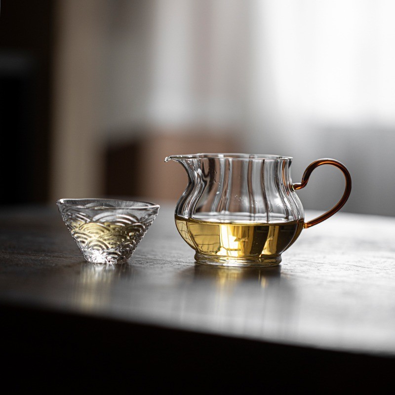 日式瓜陵公道杯透明耐热高硼硅玻璃带把公杯分茶器茶具茶海