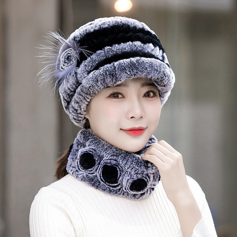 獭兔毛帽子女冬季保暖洋气妈妈皮草中老年帽子帽子百鸭舌帽时尚搭