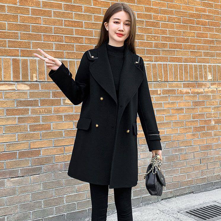 双面羊绒大衣女中长款小个子2025年新款冬季黑色呢子毛呢外套