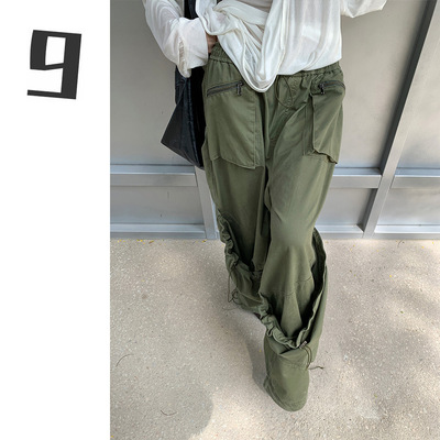 [9hour]设计感抽褶分割牛仔裤女 2025秋季宽松阔腿工装裤女
