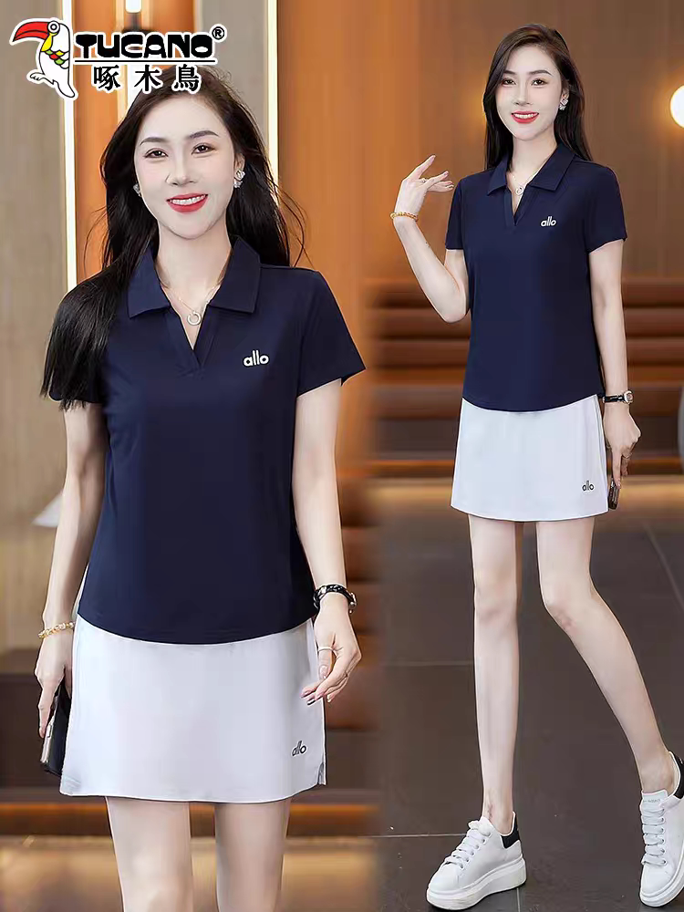polo啄木鸟冰丝运动套装女夏季2026新款女士衫t恤短袖裙裤休闲服