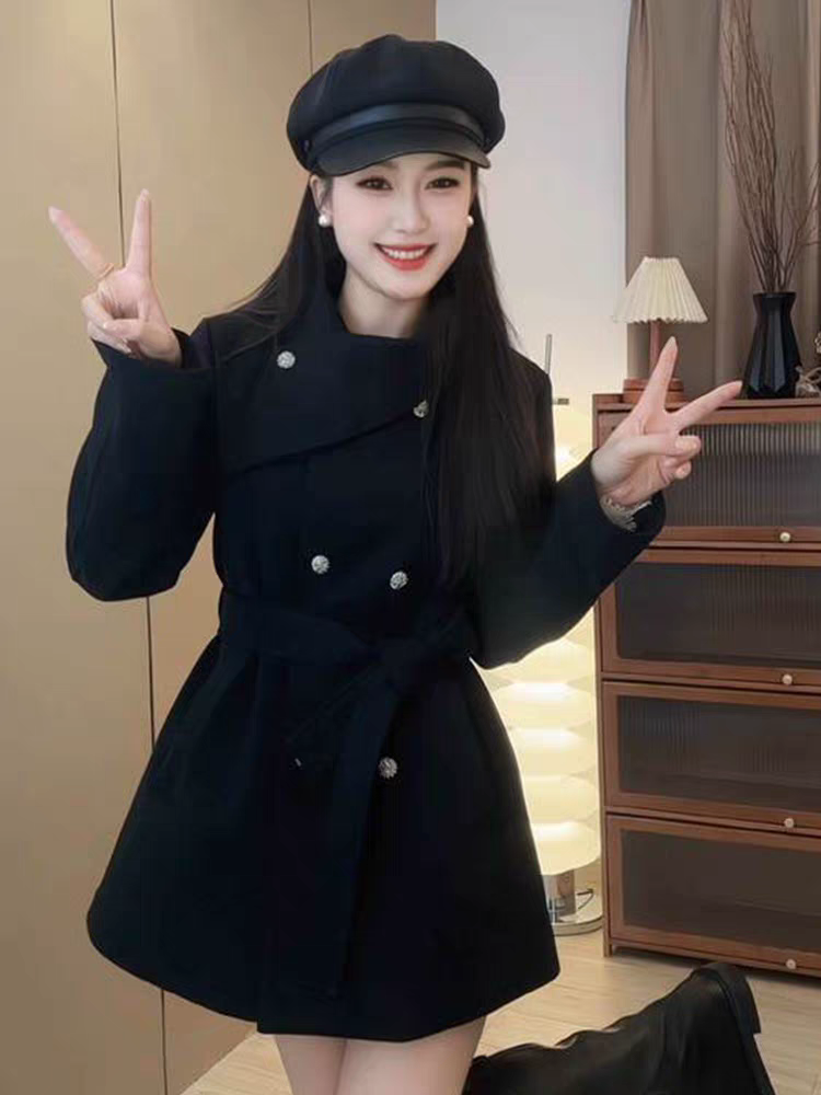 黑色毛呢大衣外套女秋冬季加厚2025新款爆款高级感呢子