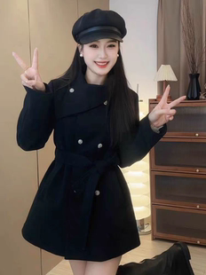 黑色毛呢大衣外套女秋冬季加厚2025新款爆款高级感呢子