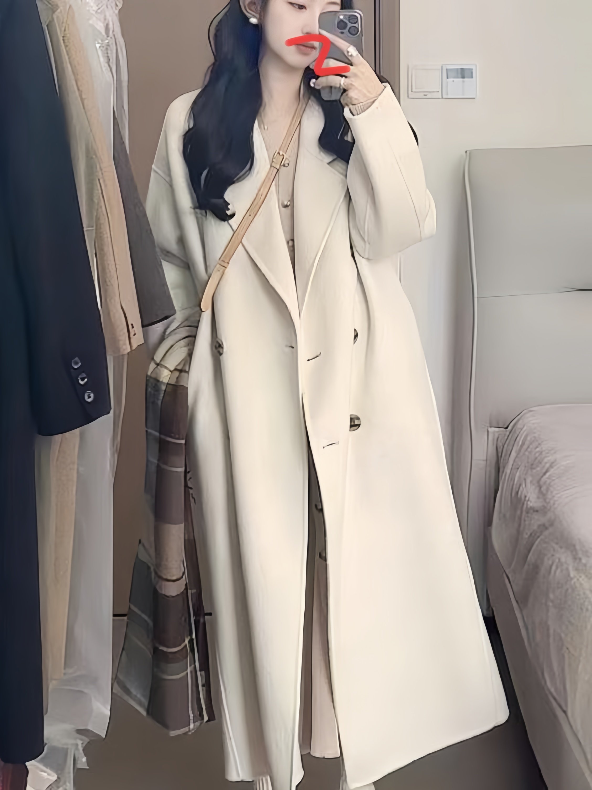 燕麦色双面毛呢大衣女2025秋冬新款韩版宽松中长款爆款呢外套