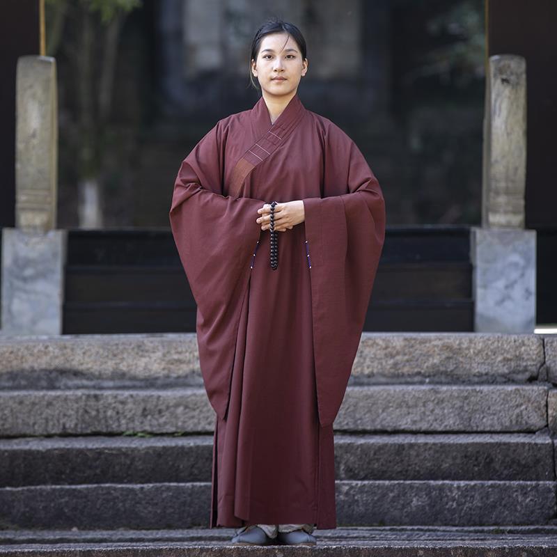 台麻海青居士服女款春夏秋季高档海清僧衣僧服长衫大褂咖啡色黑色