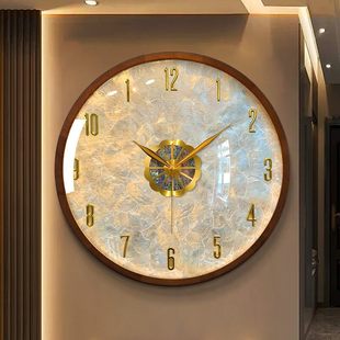 墙耳 胡桃实木钟表挂钟客厅静音2026年新款贝壳简约现代大气高级