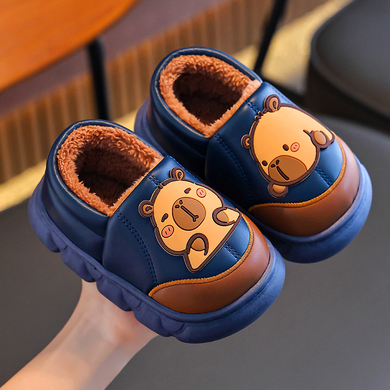 儿童棉拖鞋男童秋冬卡皮巴拉居家防滑防水加绒保暖外穿棉鞋中大童