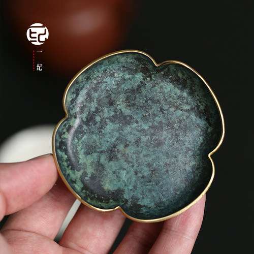 铜杯垫茶杯复古高级海棠烧色