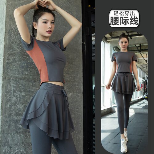 女瑜伽普拉提跑步短袖速干套装