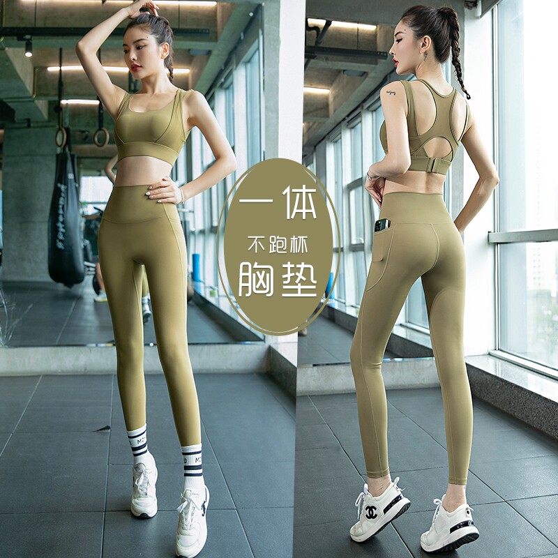 运动内衣女夏防震防下垂跑步健身套装高强度瑜伽服背心一体式文胸