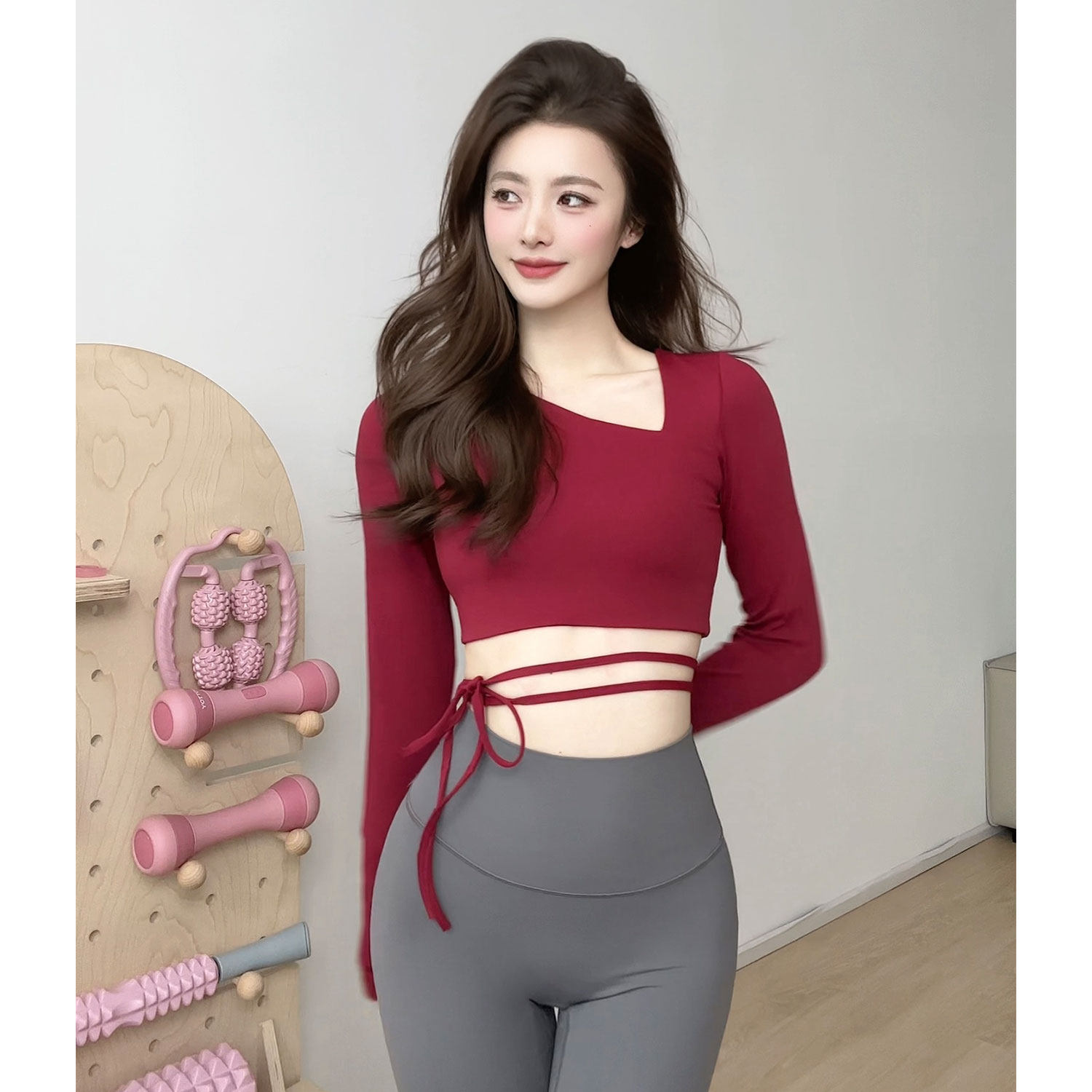 gogoyoga修身瑜伽服长袖固定胸垫斜领瑜伽t恤显瘦健身瑜伽上衣,运动/瑜伽/健身/球迷用品,瑜伽t恤,淘宝优惠券,粉丝福利购,淘宝优惠卷