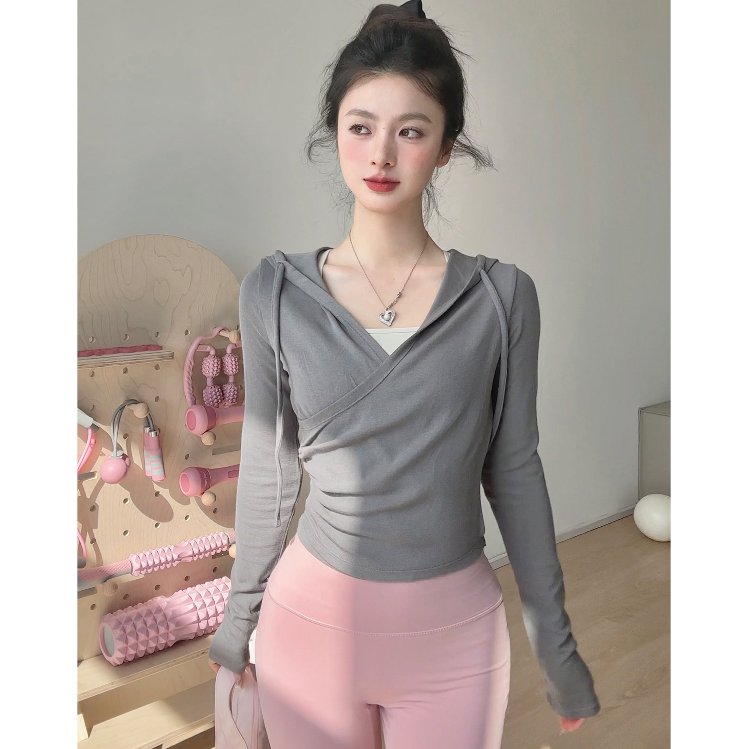 gogoyoga瑜伽服女新款秋冬修身连帽运动健身长袖普拉提训练服上衣