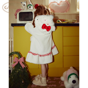 Gukoo/果壳睡衣女童冬款加绒HelloKitty联名儿童家居服睡袍