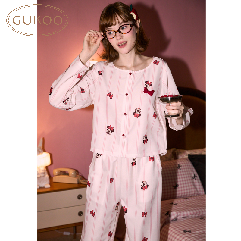 Gukoo/果壳睡衣女春秋款长袖红品米奇系列纯棉家居服套装可外穿