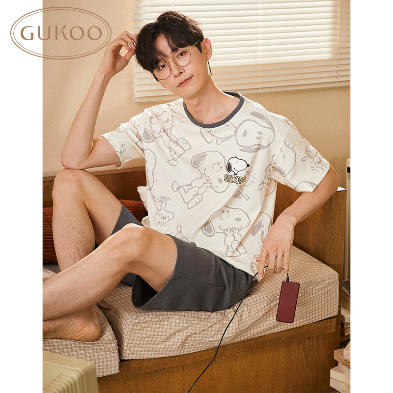 Gukoo/果壳Gukoo/果壳睡衣男夏款史努比系列短袖男款家居服套装