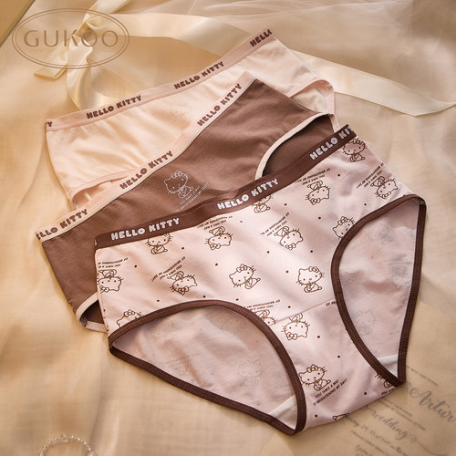 Gukoo/果壳【10A抗菌纯棉裆】内裤女HelloKitty联名卡通印花3条装