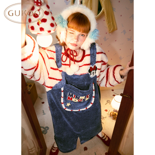 Gukoo/果壳睡衣女秋冬米奇联名加绒加厚保暖外穿套头连体睡衣