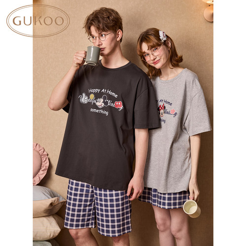 Gukoo/果壳睡衣情侣夏休闲简约IP联名纯棉短袖家居服套装可外穿
