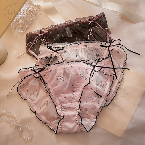 Gukoo/果壳【10A抗菌纯棉裆】内裤女夏季薄款性感蕾丝透气3条装
