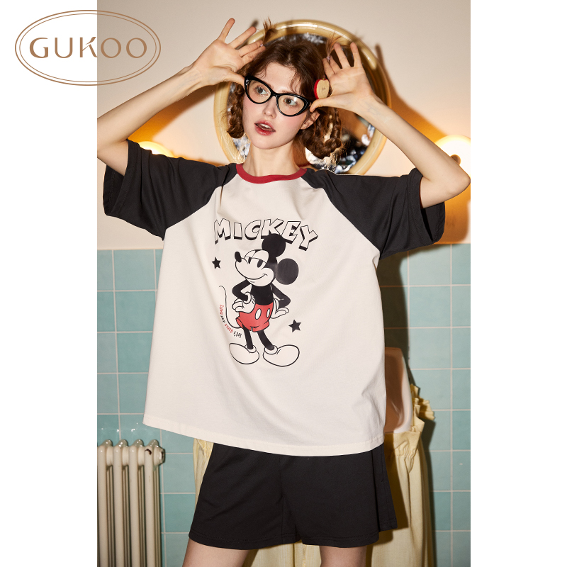 Gukoo/果壳睡衣女夏款迪士尼系列纯棉短袖家居服套装