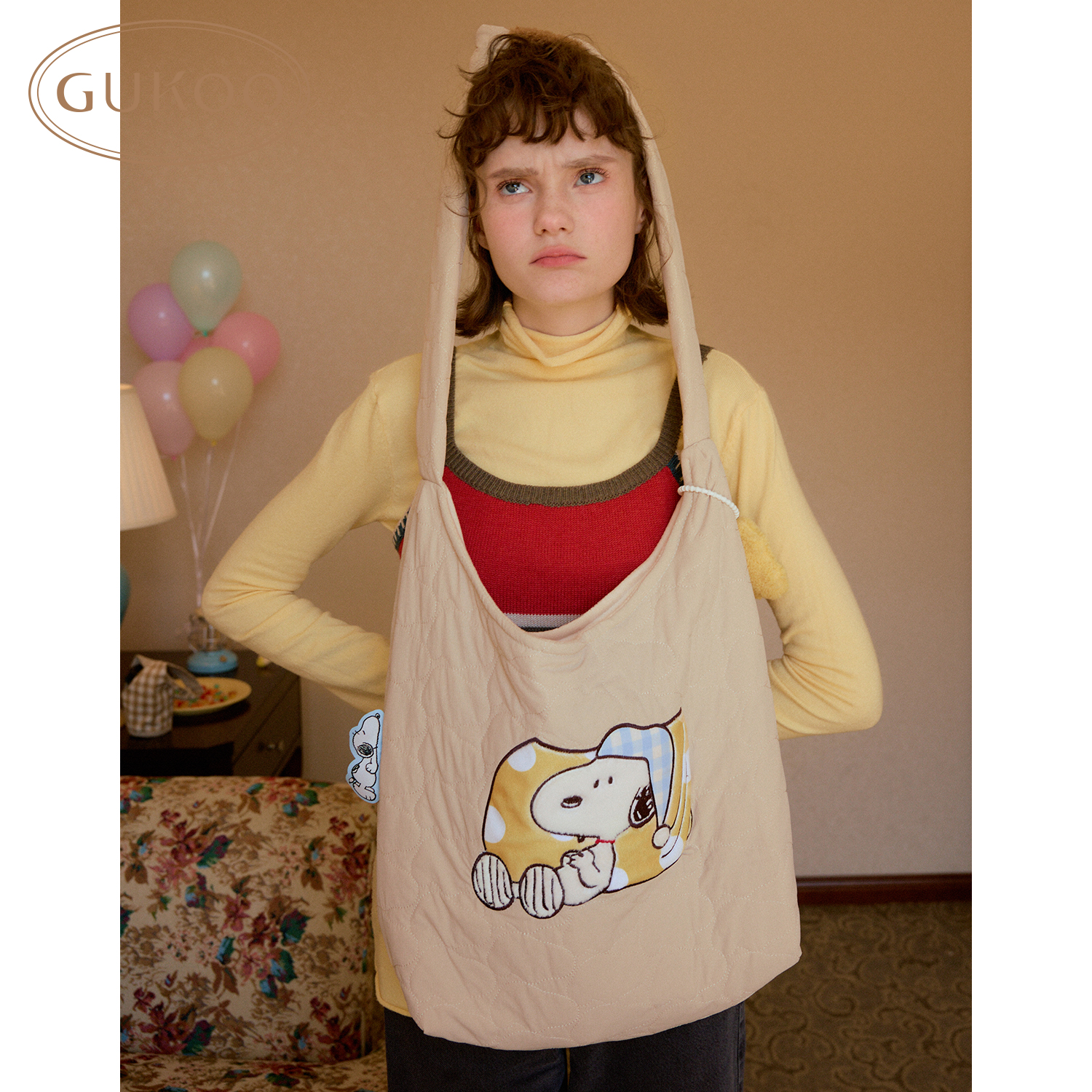 Gukoo/果壳手提包大容量百搭史努比联名休闲托特包通勤单肩包