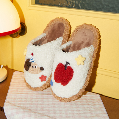 Gukoo/果壳棉拖女冬轰轰小狗系列毛毛地板家居拖鞋