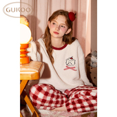 甜美加绒保暖红品新年家居服套装 Gukoo 果壳睡衣女冬mikko款
