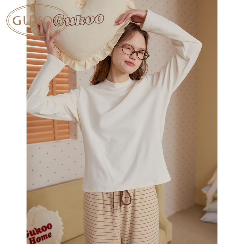 Gukoo/果壳睡衣女秋冬款圆领修身显瘦保暖打底上衣
