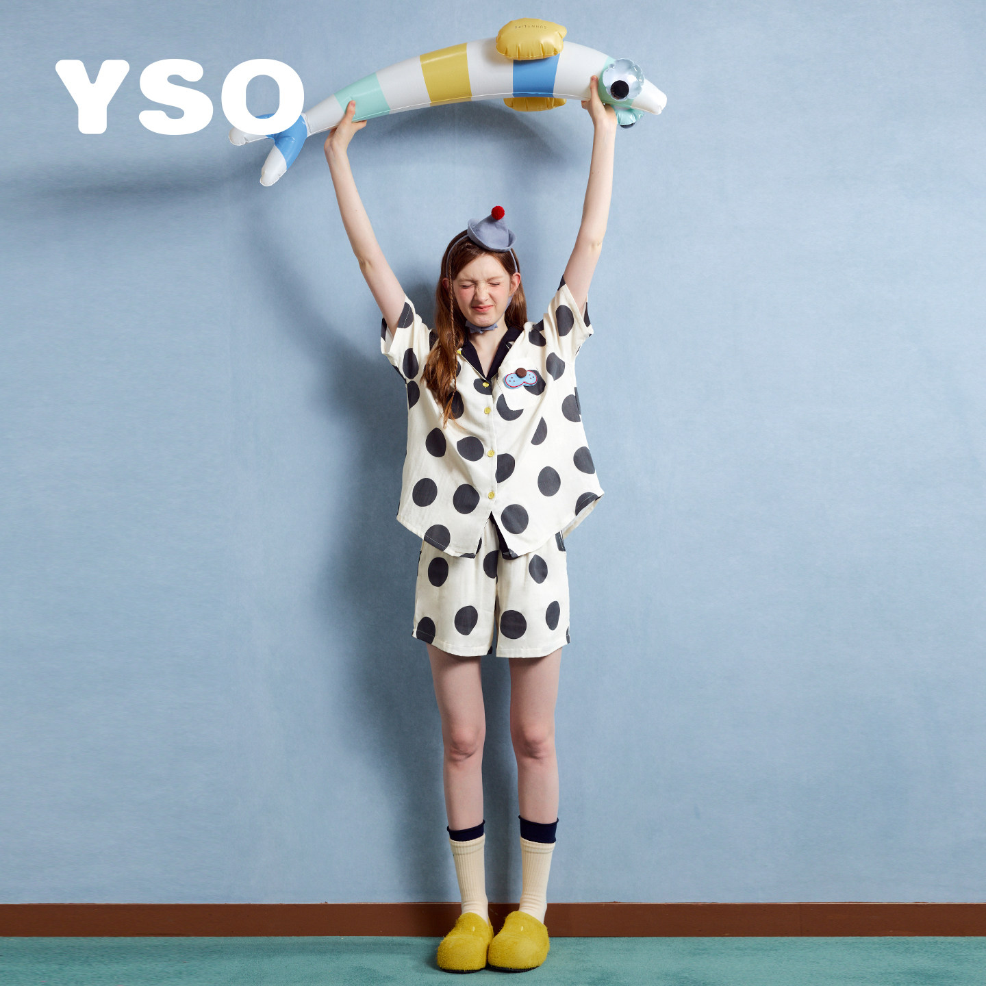 yso【酷猫系列】睡衣女夏季波点短袖两件套清新甜美家居服套装图片