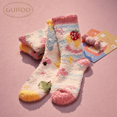 雪尼尔家居袜保暖可爱中筒袜两双装 Gukoo 果壳袜子女冬款