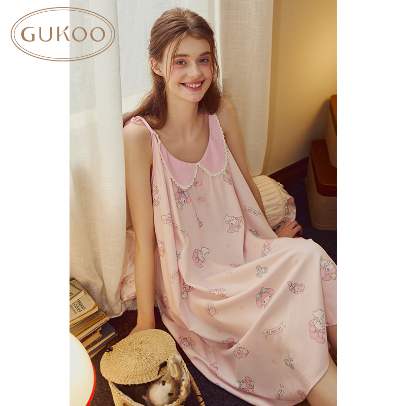 Gukoo/果壳睡衣女夏款美乐蒂系列满印吊带家居睡裙