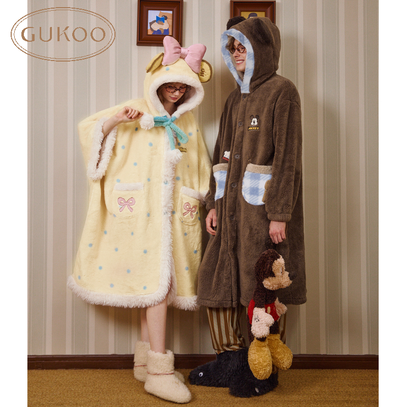 Gukoo/果壳睡衣情侣冬季珊瑚绒保暖迪士尼联名家居服睡袍