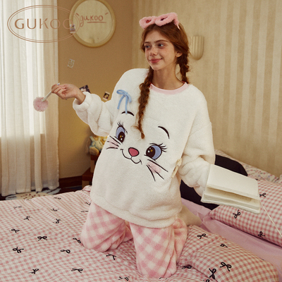 Gukoo/果壳睡衣女秋冬玛丽猫联名可爱保暖舒适可外穿家居服套装