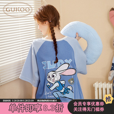 Gukoo/果壳睡裙女夏棉质疯狂动物城系列短袖睡裙舒适可外穿