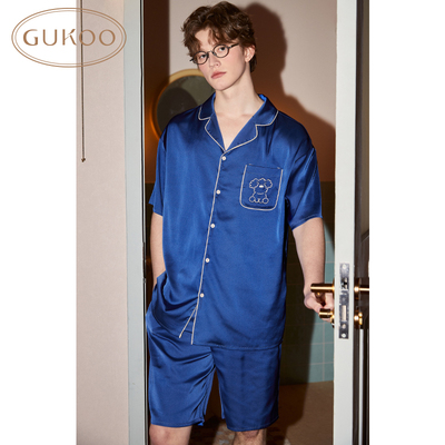 Gukoo/果壳睡衣男夏款miiiiichan系列冰丝质感短袖家居服套装