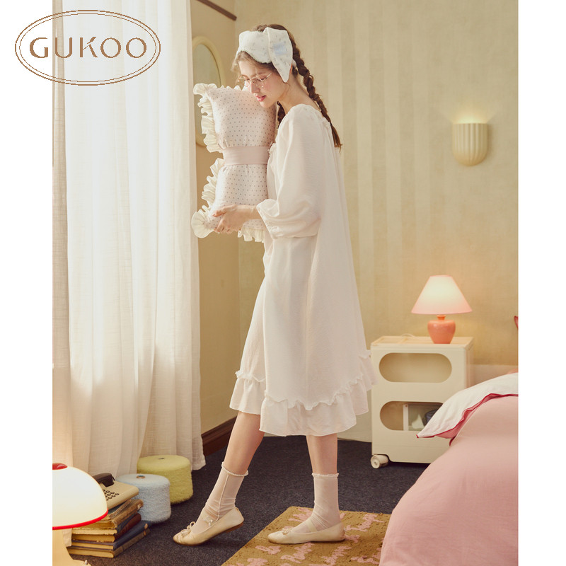 Gukoo/果壳睡衣女春秋款公主风系列纯色七分袖可外穿女士家居睡裙,女士内衣/男士内衣/家居服,睡裙,淘宝优惠券,粉丝福利购,淘宝优惠卷
