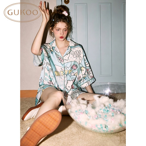 Gukoo/果壳睡衣女夏季新款IP联名冰丝质感家居服套装可外穿